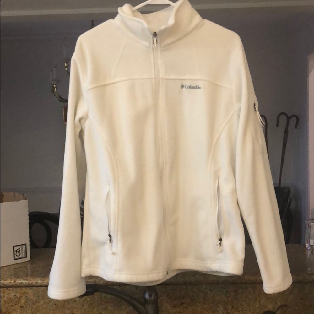 Columbia white fleece jacket.